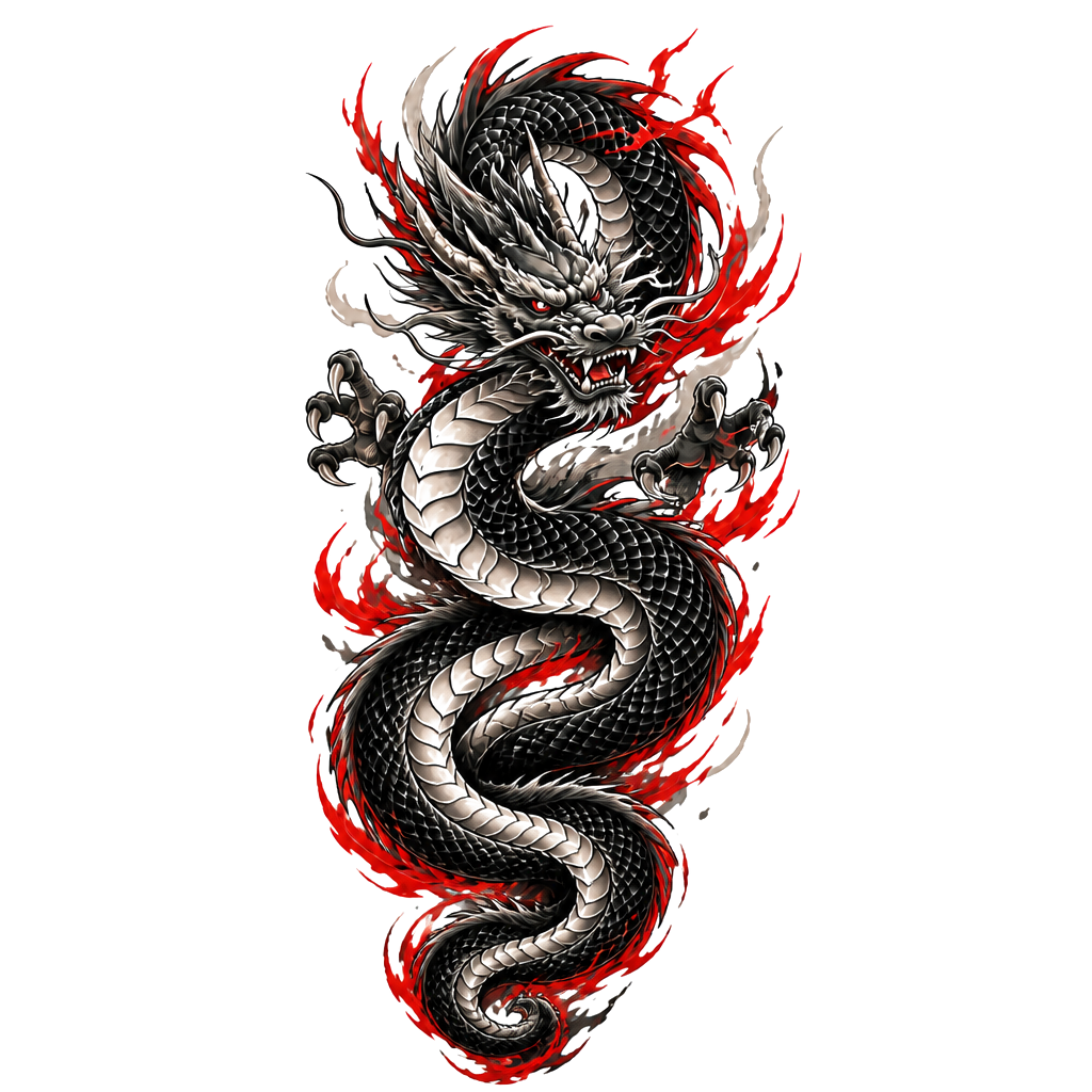 A Japanese dragon, with flashes of red