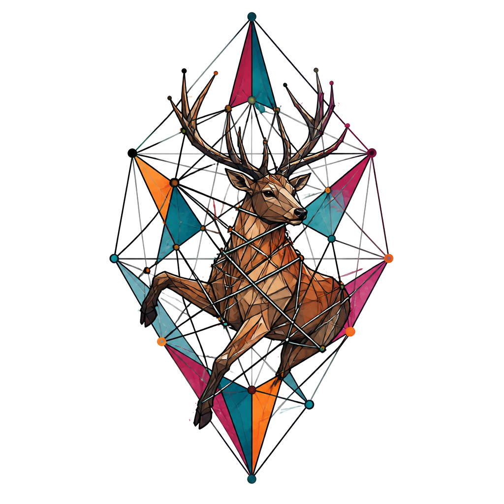 A deer silhouette caught in a geometric web