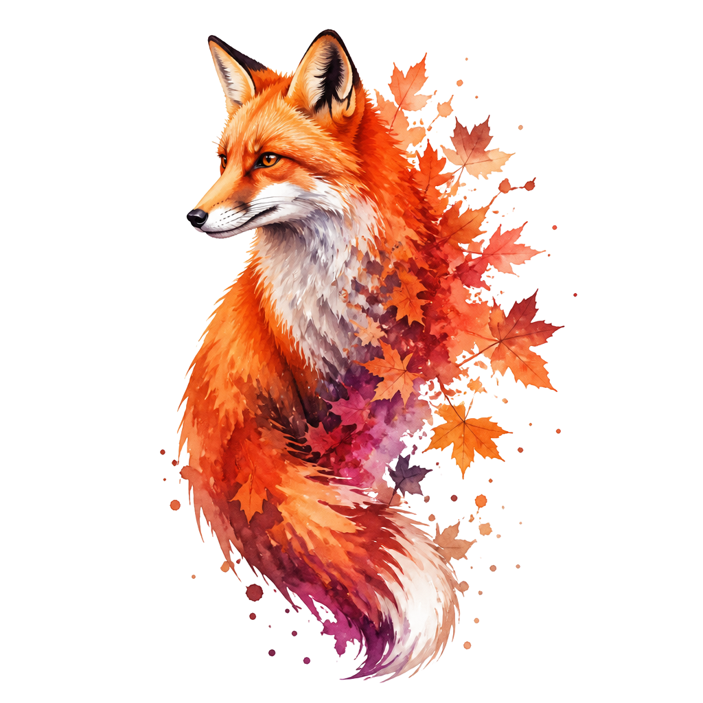 A fox dissolving into autumn washes