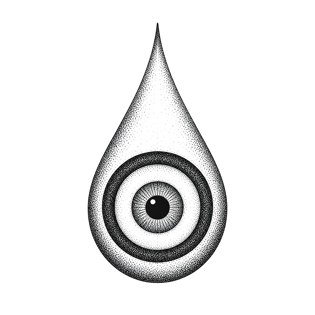 A nazar evil eye stippled inside a falling teardrop