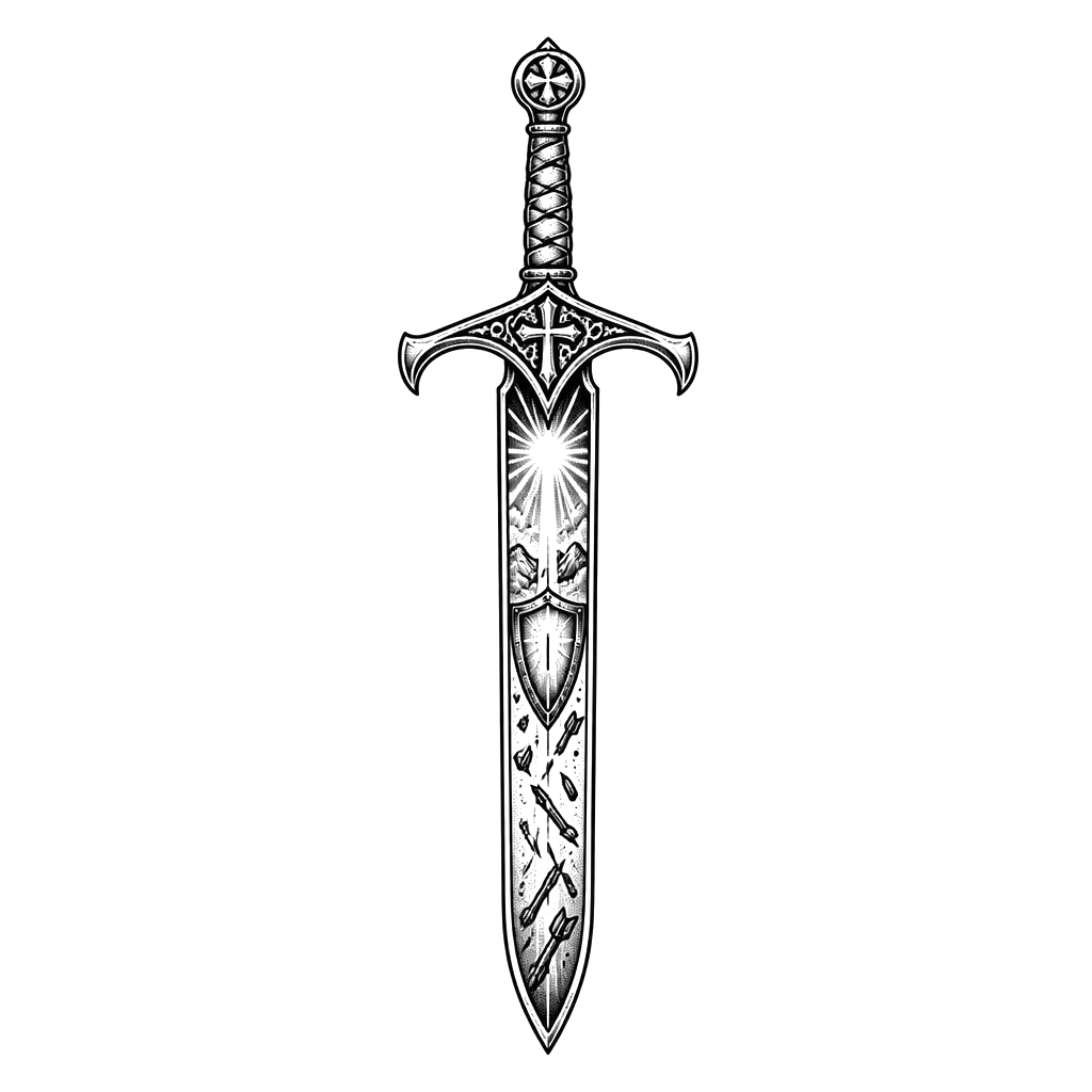 A sword with Isaiah 54:17 inside of it