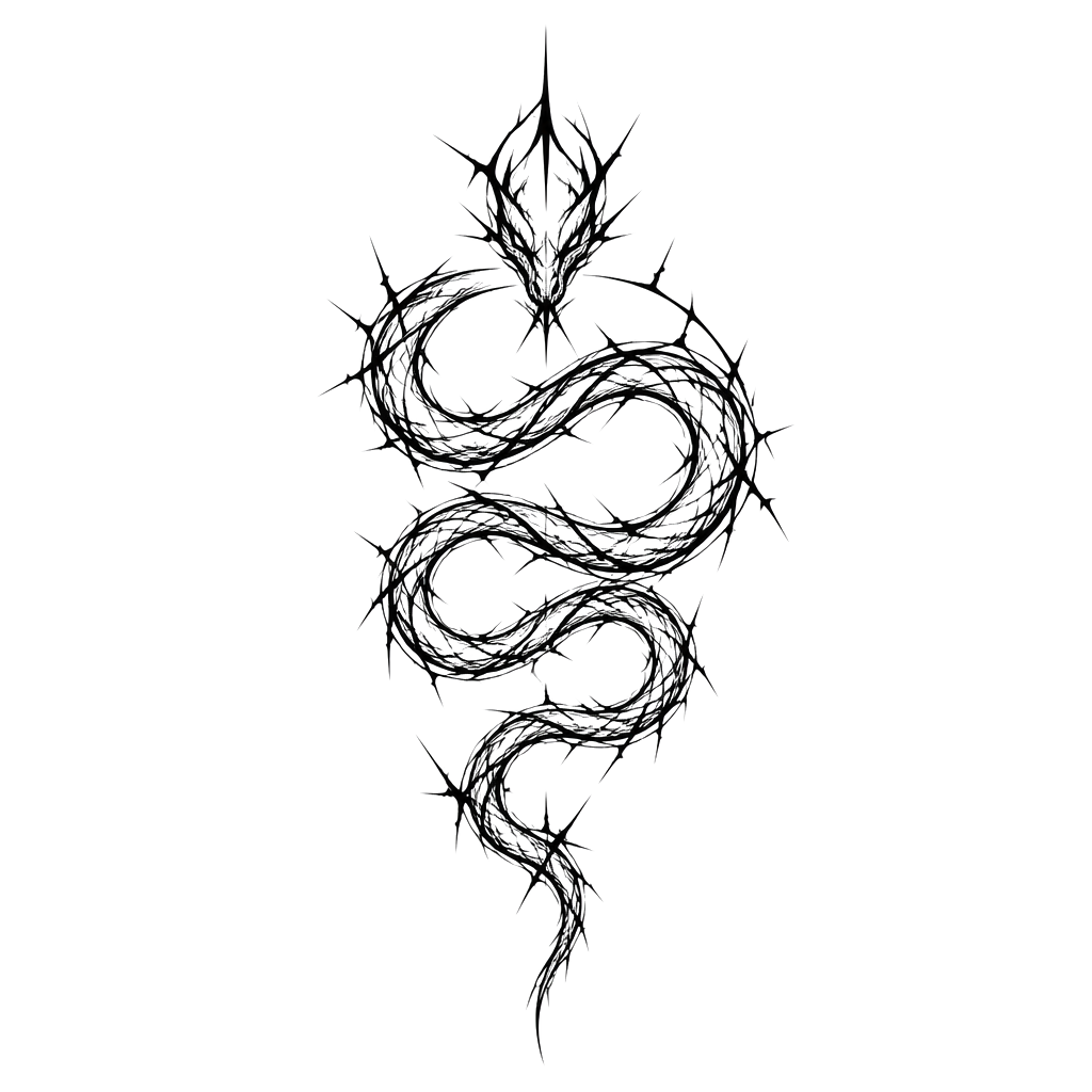 A serpent drawn in splintered hairline spikes