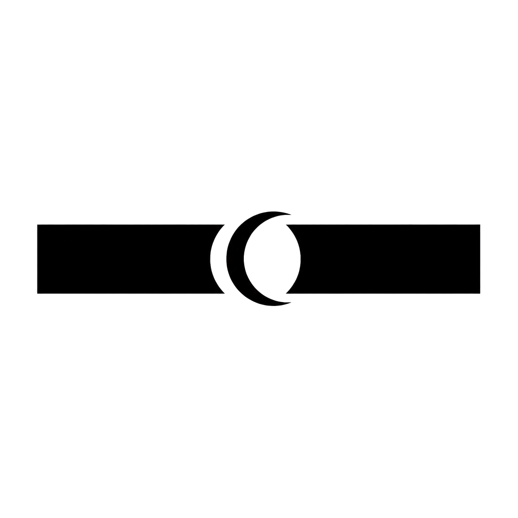 A solid black band broken by a white crescent moon