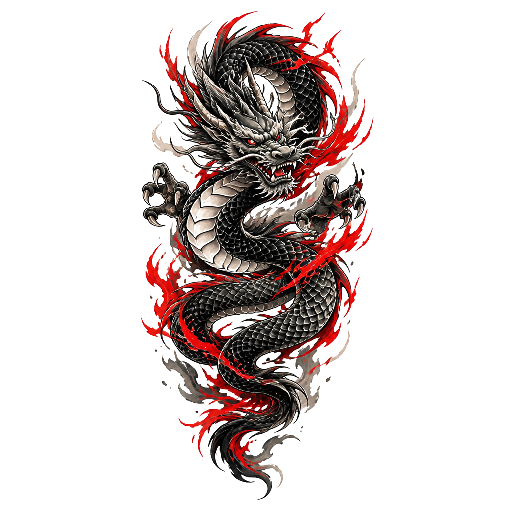 A Japanese dragon, with flashes of red