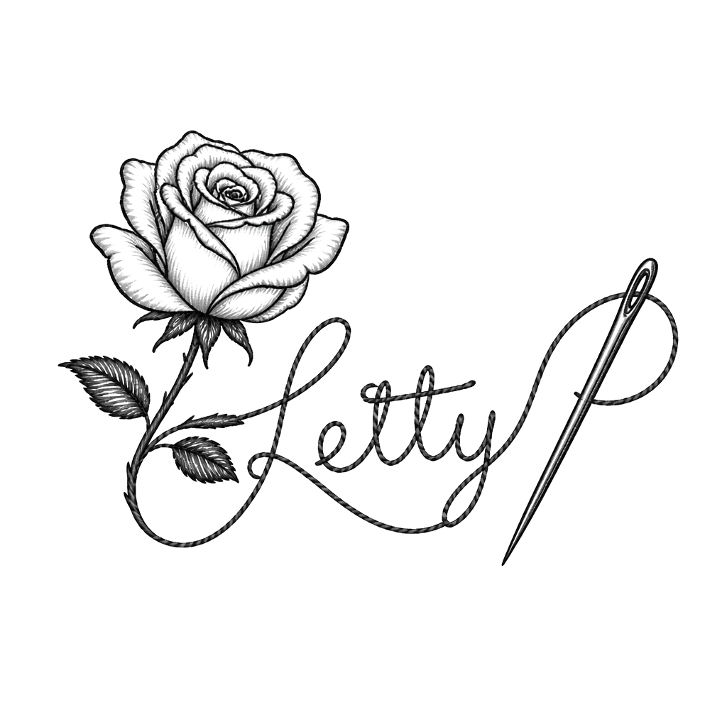 My mom loved to sew. She passed away and I want to make a memorial tattoo of her name sewn into my arm with her name Letty. I want her name connected to a single white rose. Include the sewing needle