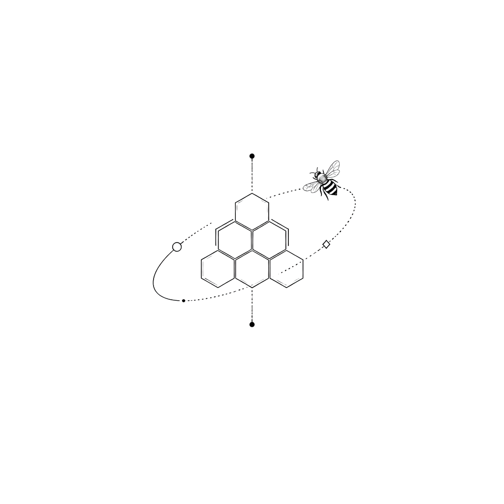 A tiny bee orbiting a geometric honeycomb