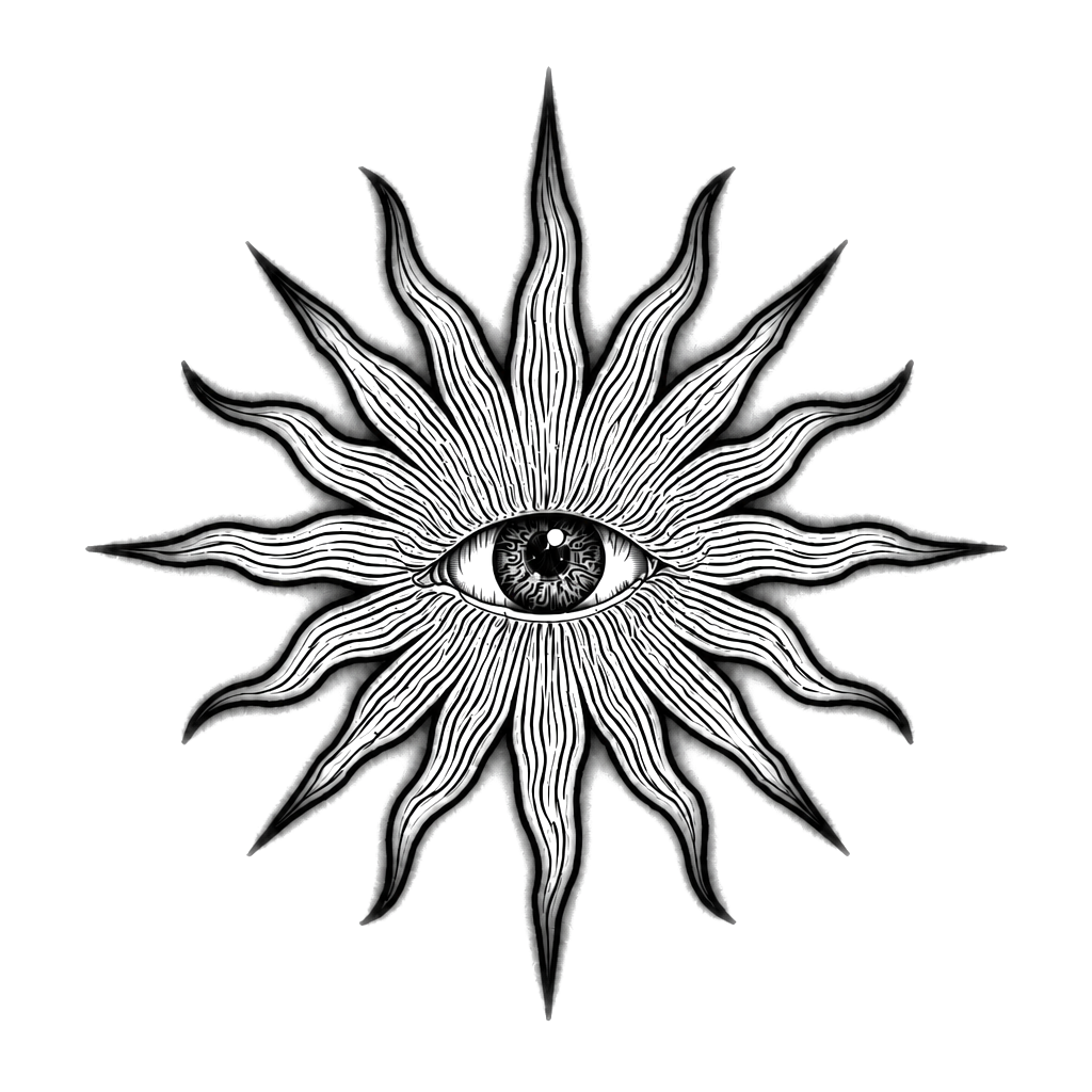 Soleil en dessin avec un œil au milieu