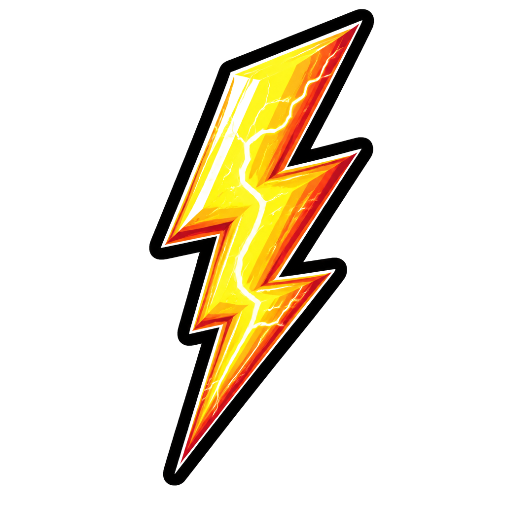 A die-cut lightning bolt with a thick outline