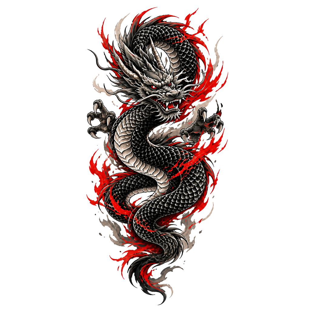 A Japanese dragon, with flashes of red
