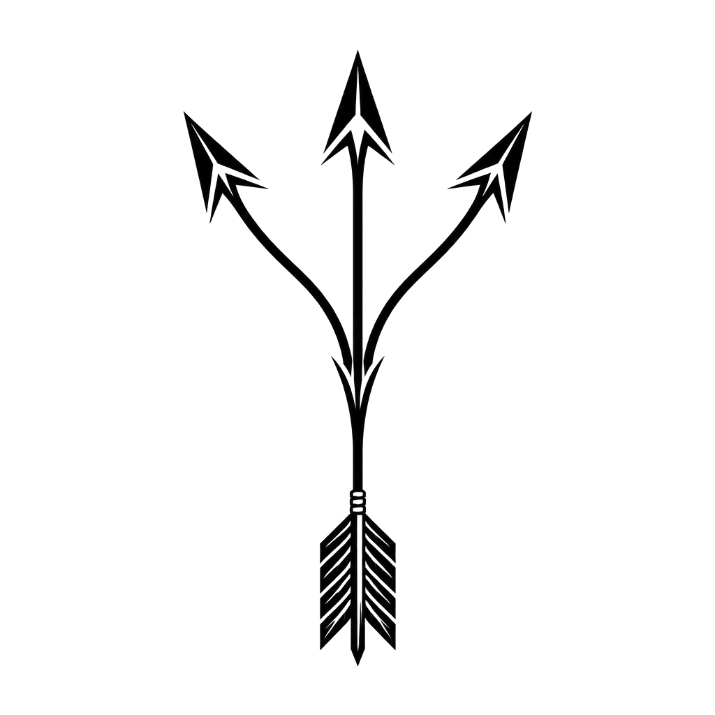 An arrow splitting into three flight paths