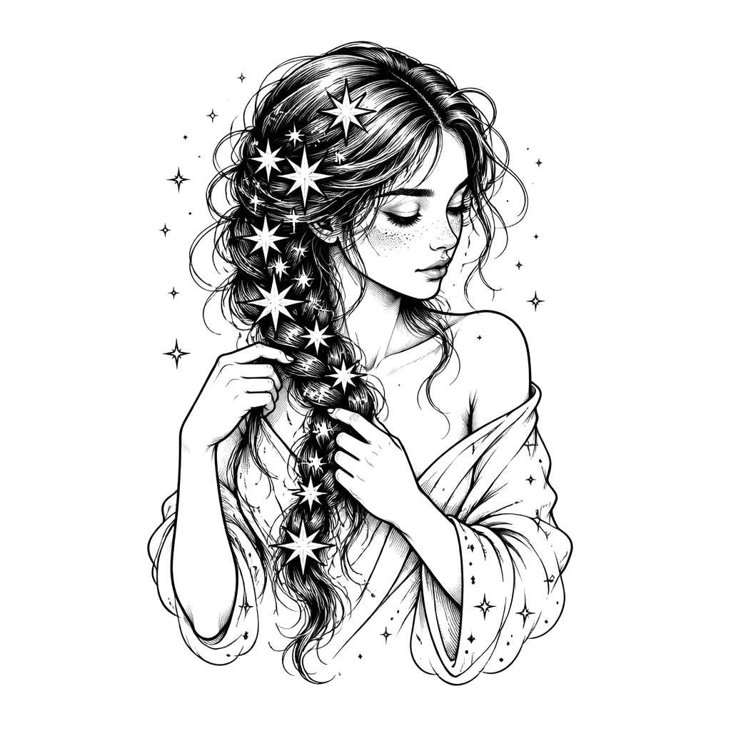 A girl braiding stars into her hair