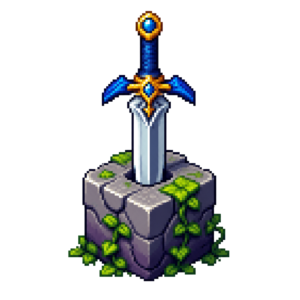 A sword stuck in a blocky stone