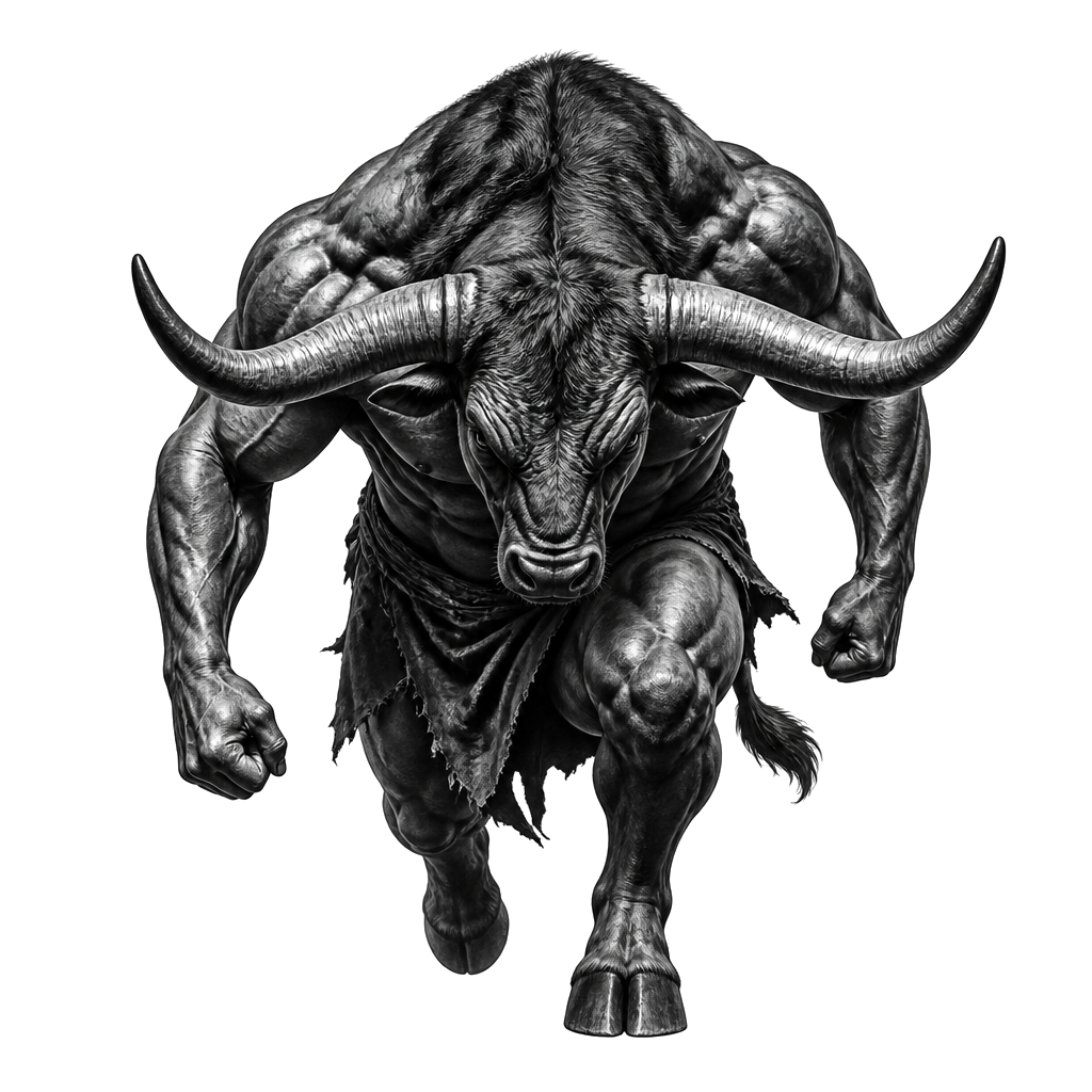 The Minotaur lowering its horns to charge