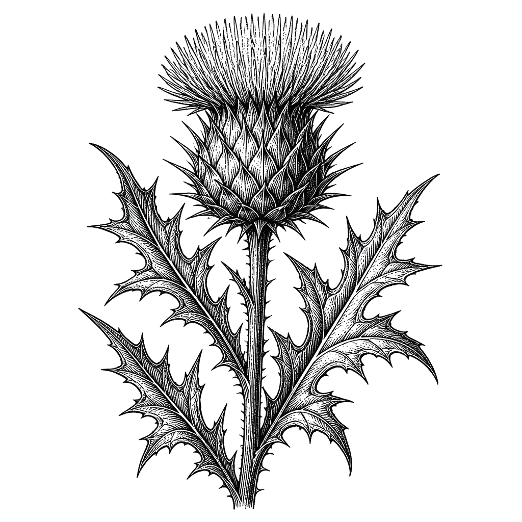 A botanical plate of a flowering thistle