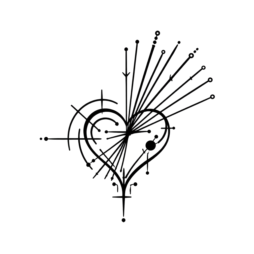 A heart pierced by a fan of thin needles