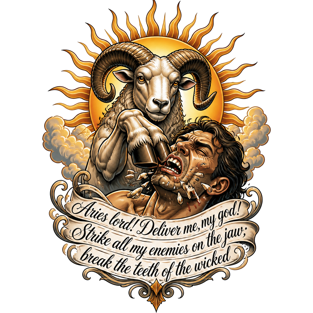 Aries lord! Deliver me, my god! Strike all my enemies on the jaw; break the teeth of the wicked 
Psalms 3:7


Sun shine in background