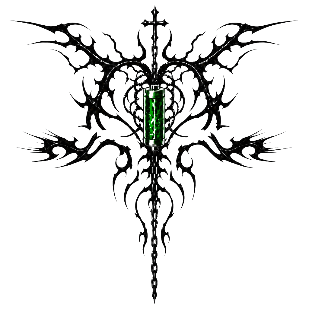 Design me a tattoo for my back that goes from shoulder blade to shoulder blade and these down into the spine with a chain hanging, and a battery powering the tattoo