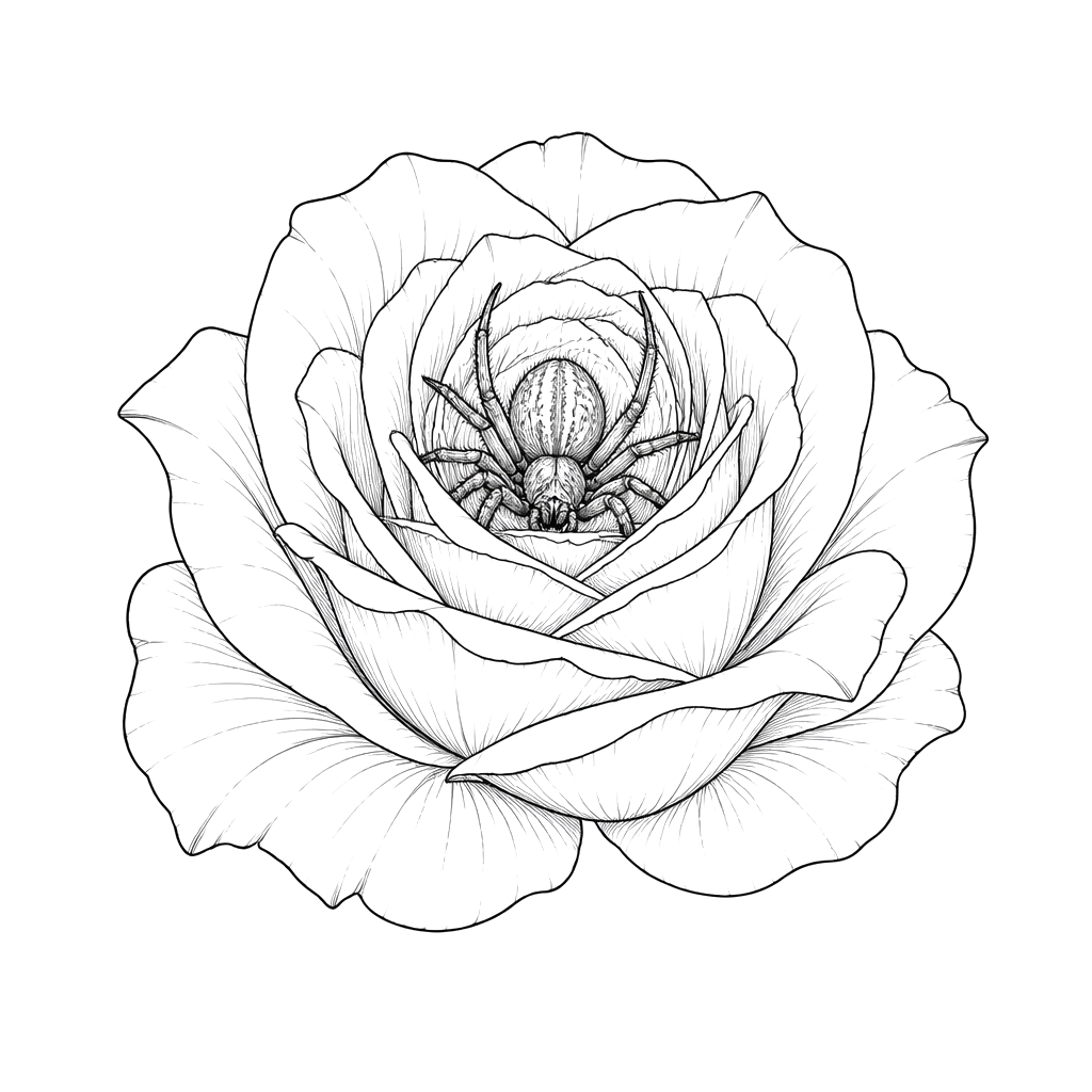 A spider resting inside an open rose