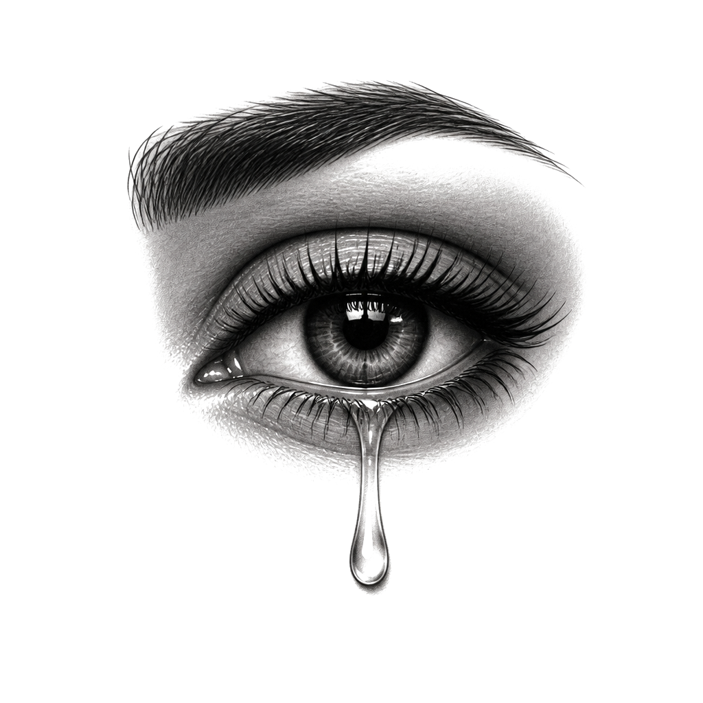 A woman's eye with a single falling tear