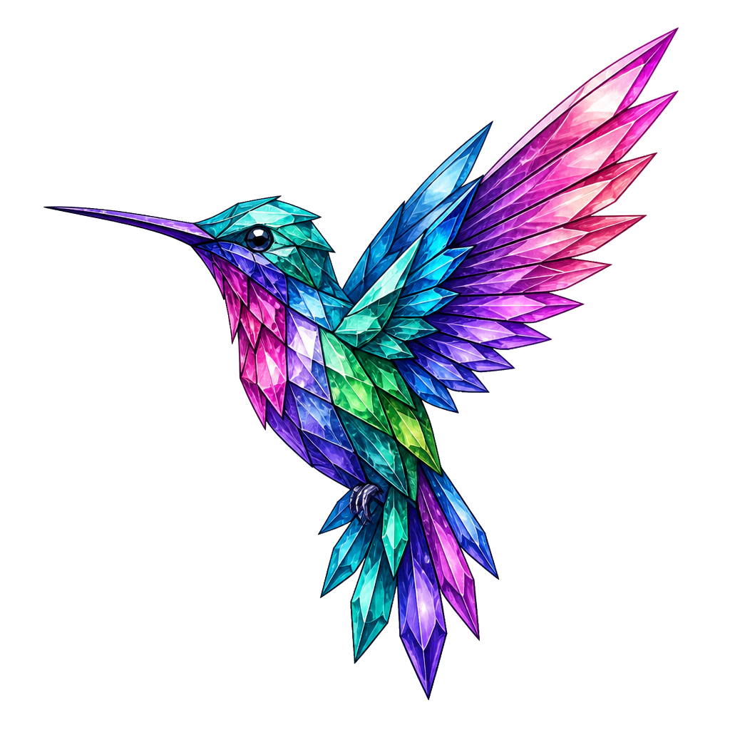 A hummingbird built from crystalline shards