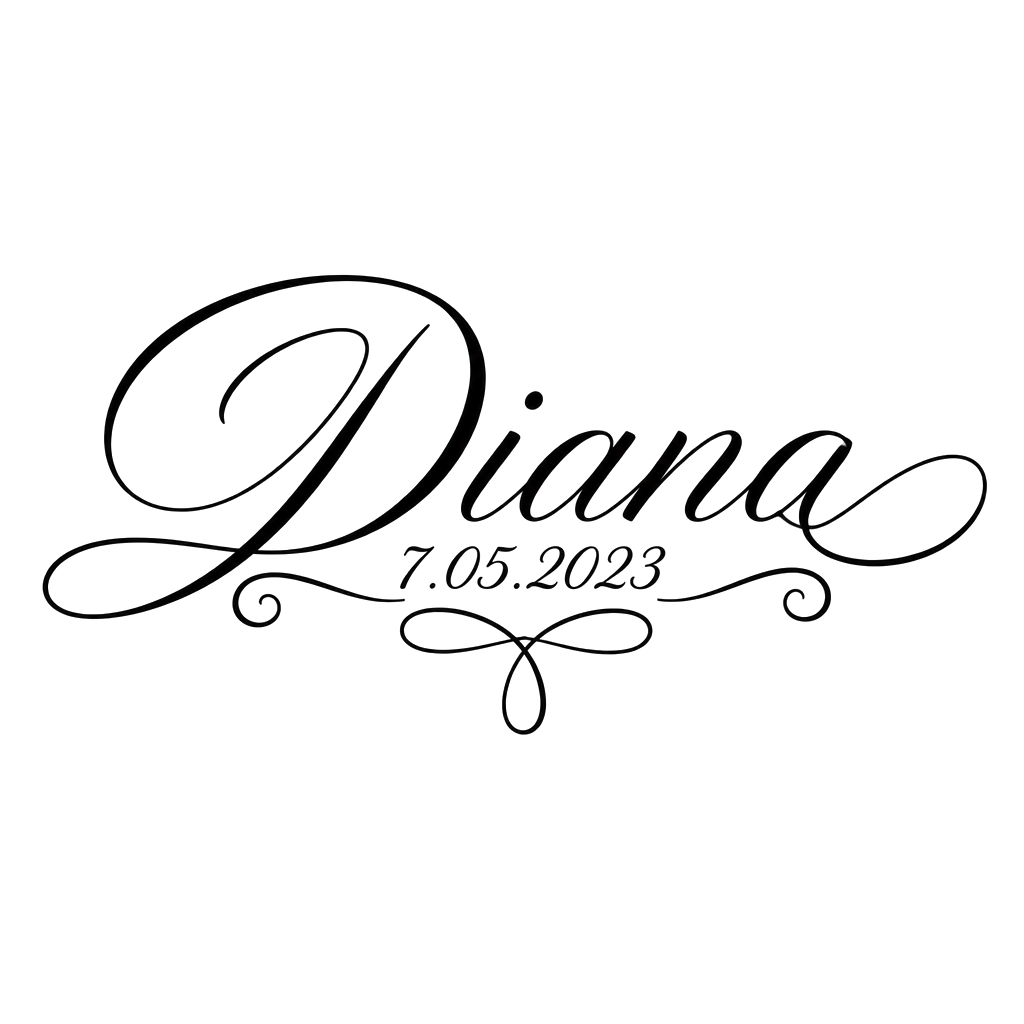 Diana with the date in the middle of her name on a forearm with date: 7.05.2023