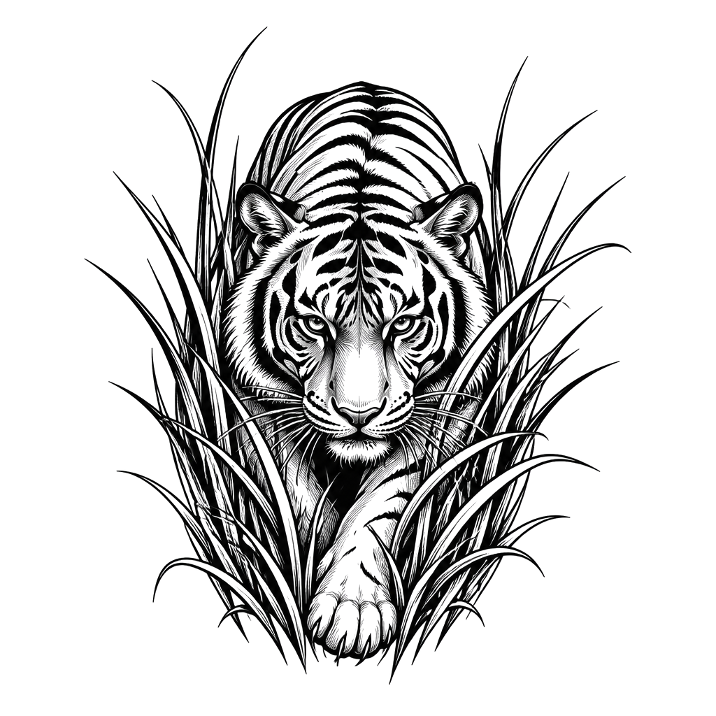 A tiger stalking through tall grass