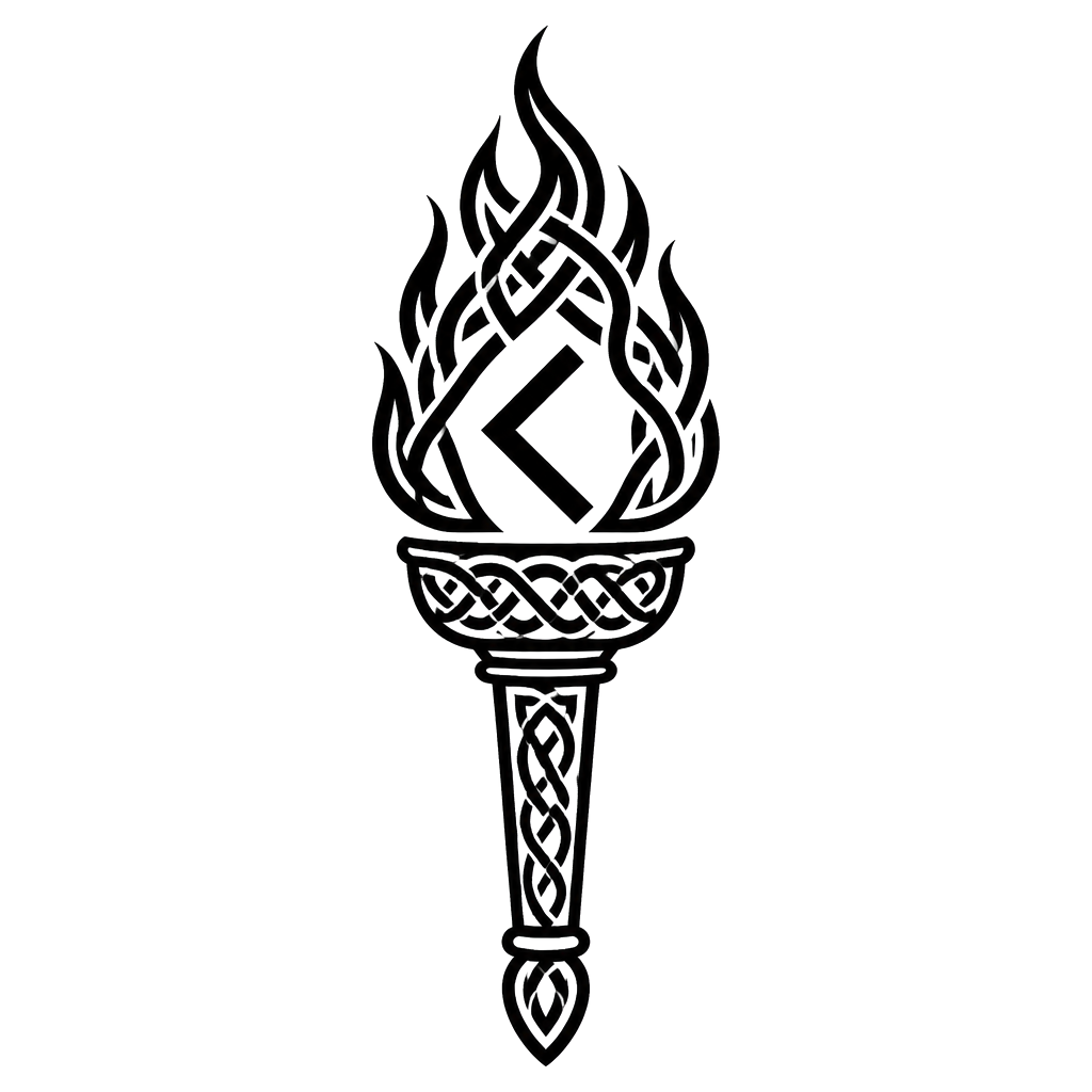 The Kenaz torch rune of knowledge with knotwork flames