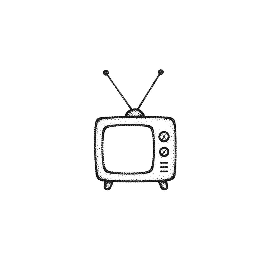 A tiny hand-poked TV with bunny-ear antennas