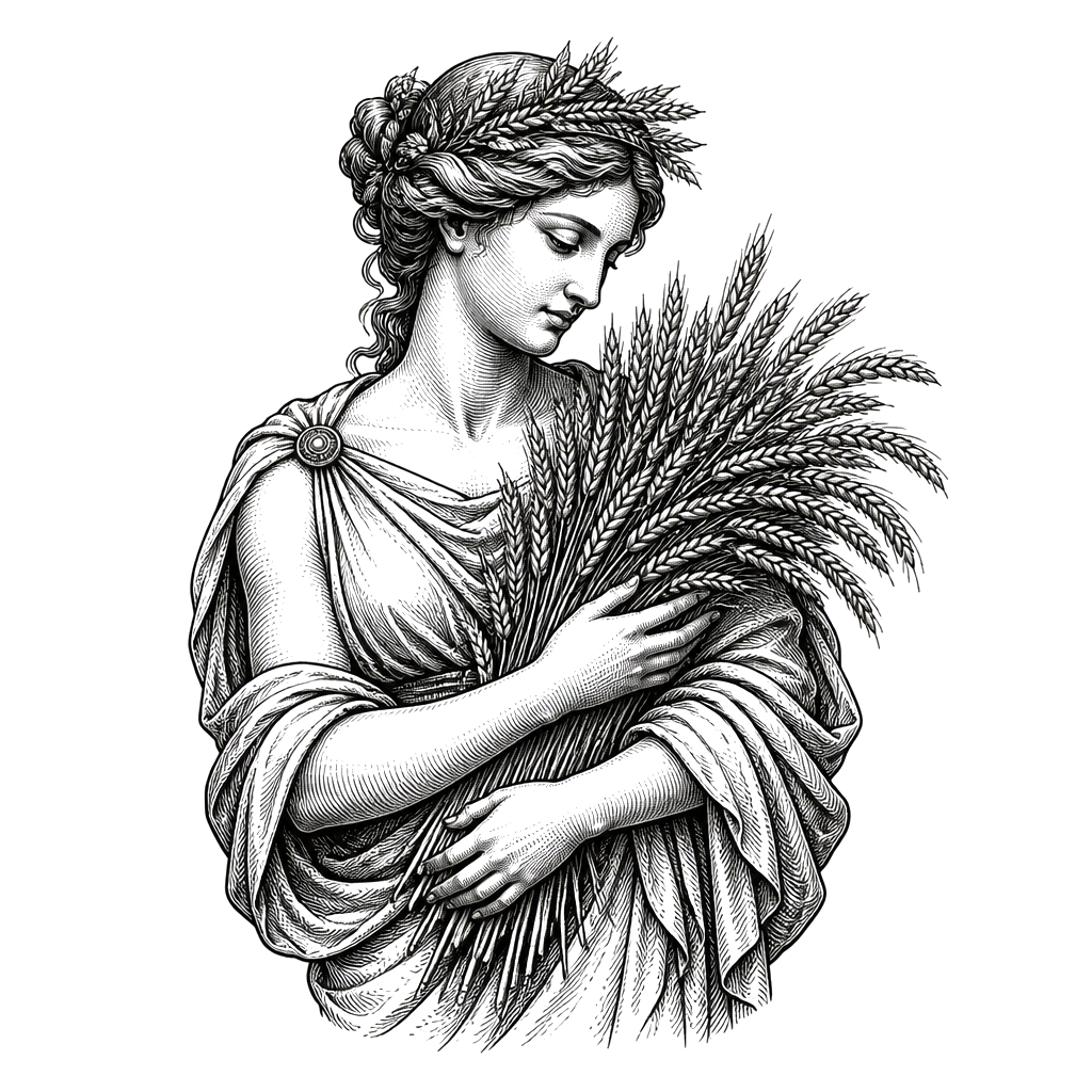 Demeter cradling a sheaf of wheat
