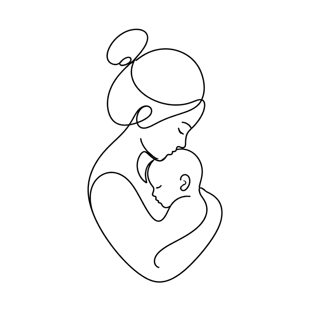 A mother and child drawn in one spare line