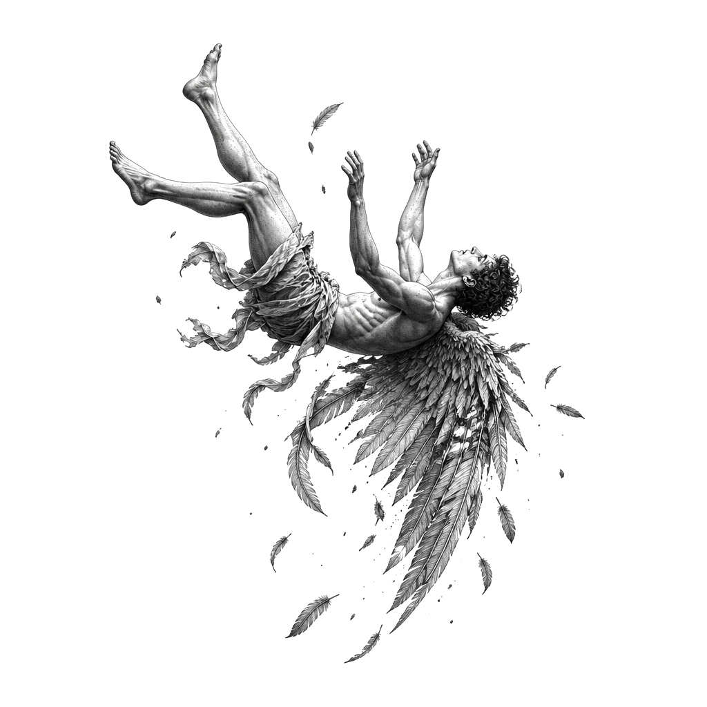 Un ange de style Icarus de la mythologie grecque qui tombe