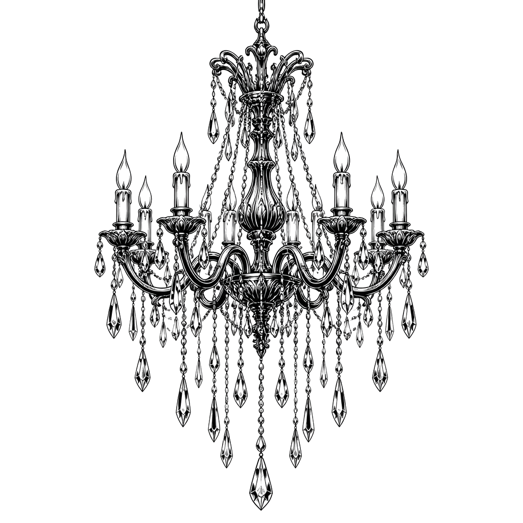 A chandelier dripping long strands of crystals