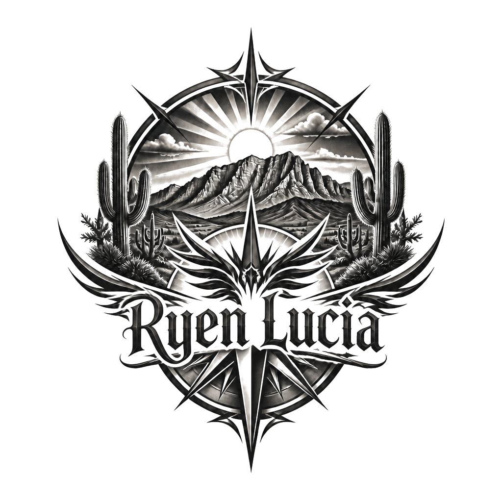 A masculine tattoo about my daughter Ryen Lucia who was born in Arizona on 08.03.2023 with the main focus being the name and the date of birth