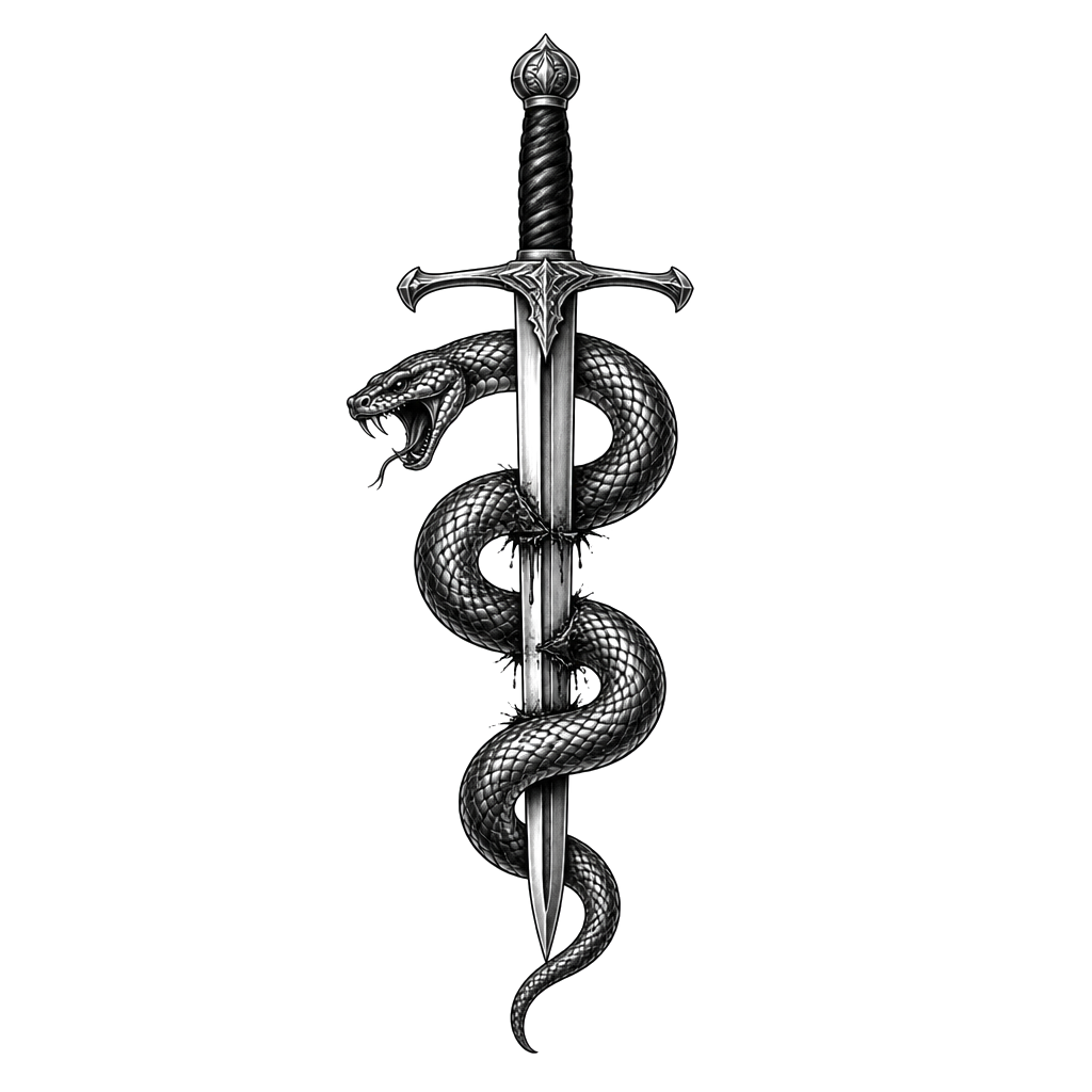 A sword going through a snake