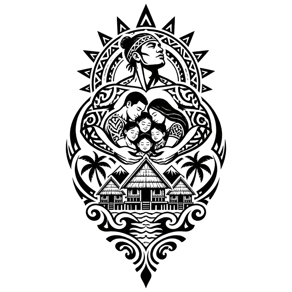 Visayan tribal, made up of strength, love, huts, protection, family, water