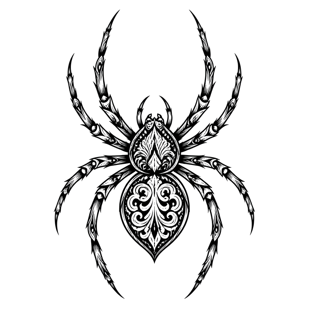 An ornamental spider centered on the back of the hand