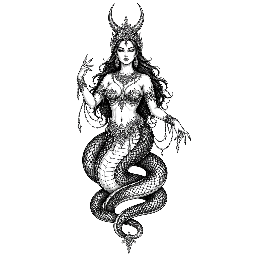 A serpent goddess crowned with a crescent diadem