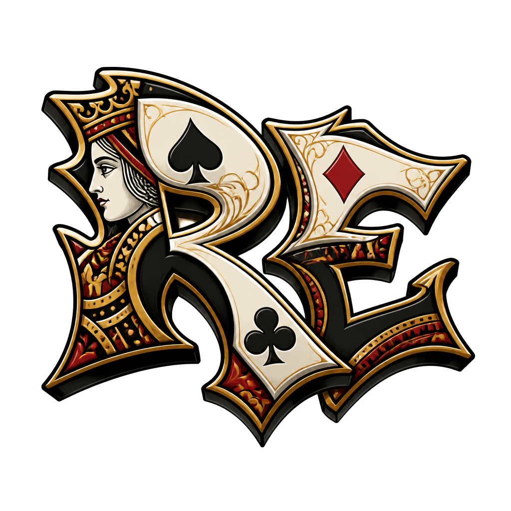 Letters of RE   R the font to be in a poker deck of cards queen spade diamond clubs theme