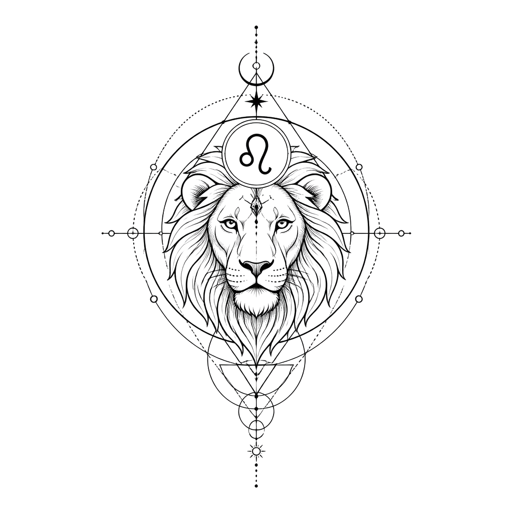 Leo zodiac sign and symbol blackwork tattoo sacred geometry horoscope