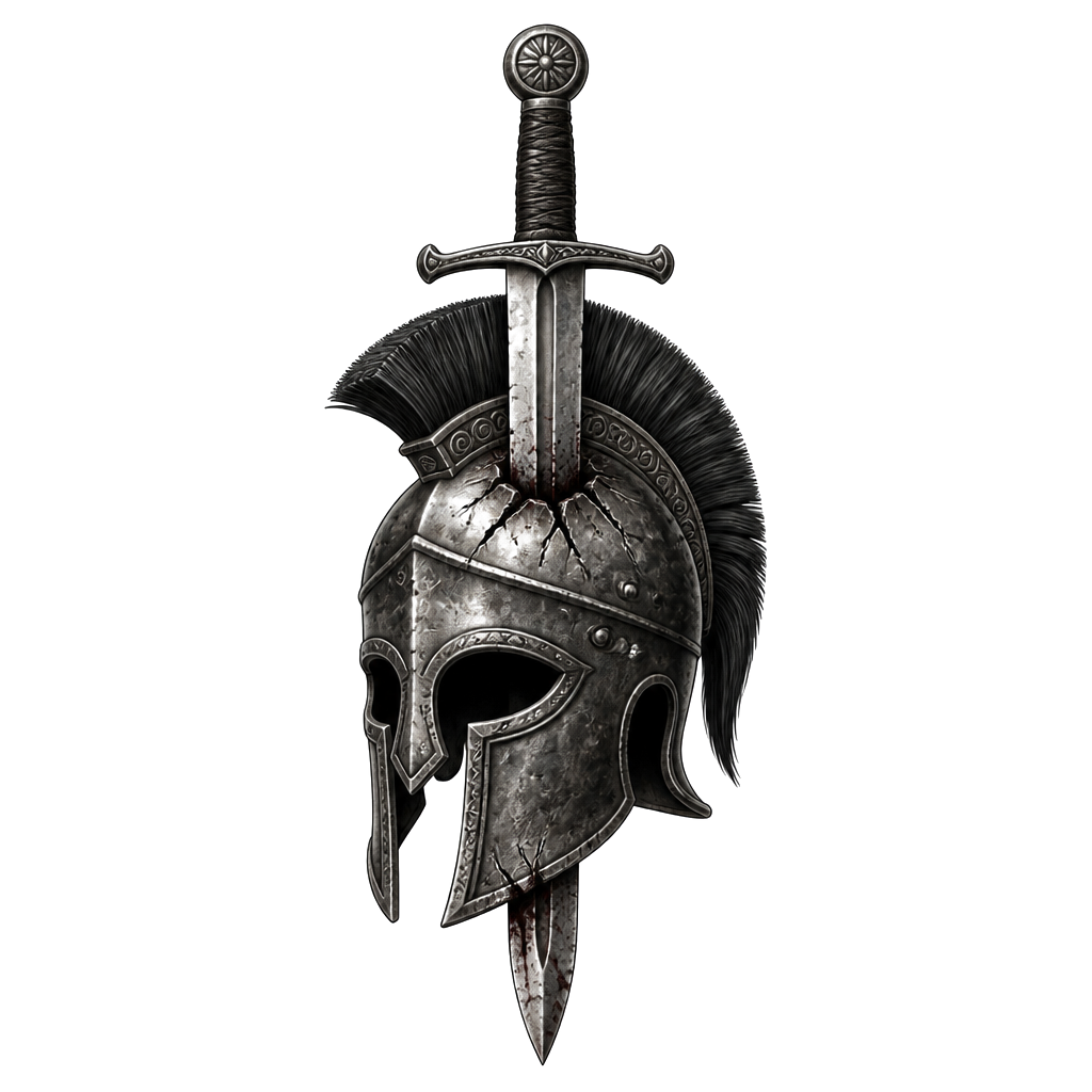A sword going through a Illyrian helmet