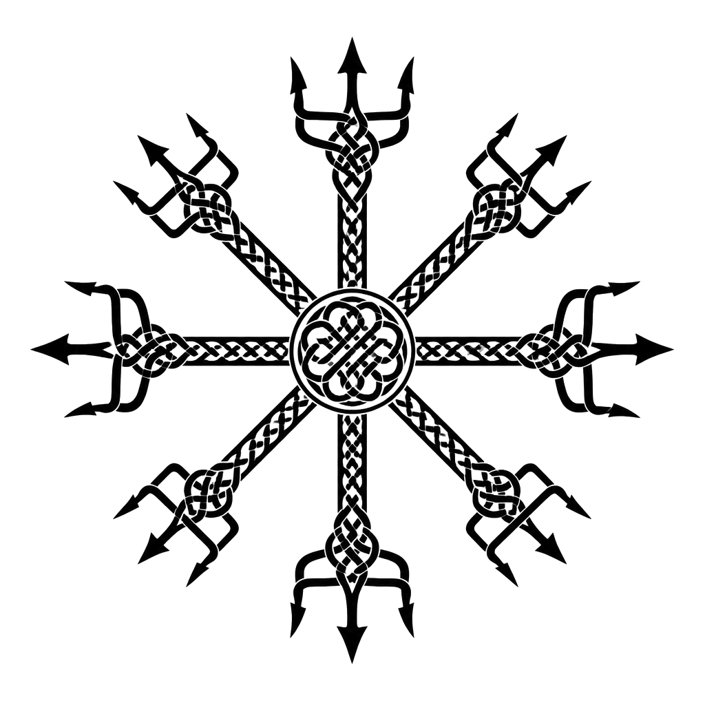 A vegvisir compass with eight knotted staves