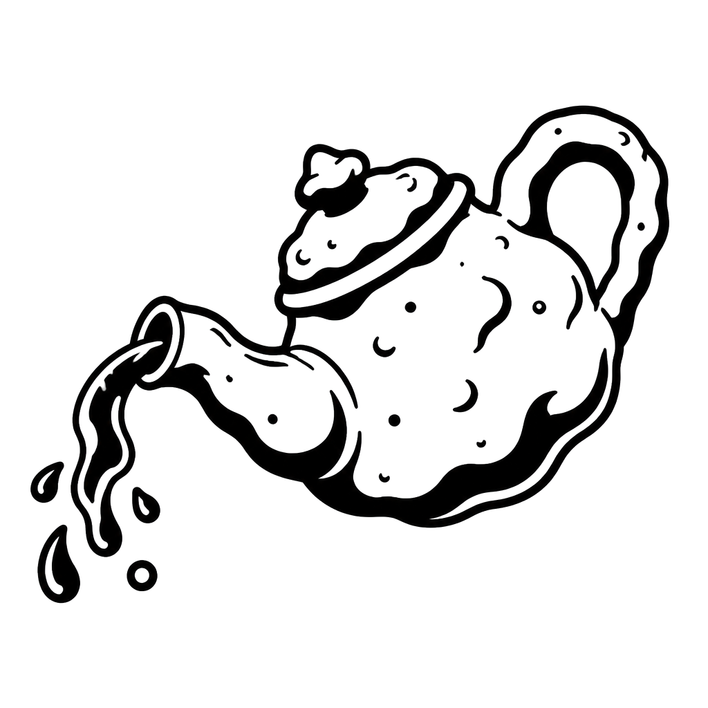 A lumpy teapot pouring sideways