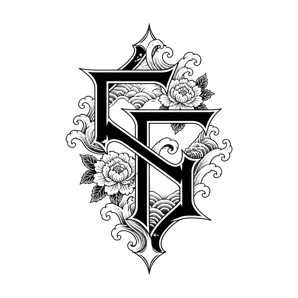 Interlocking double-F monogram with clean, balanced geometry.