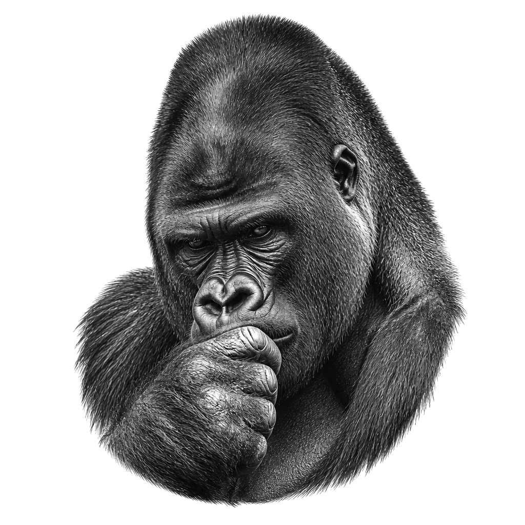 A silverback gorilla portrait deep in thought