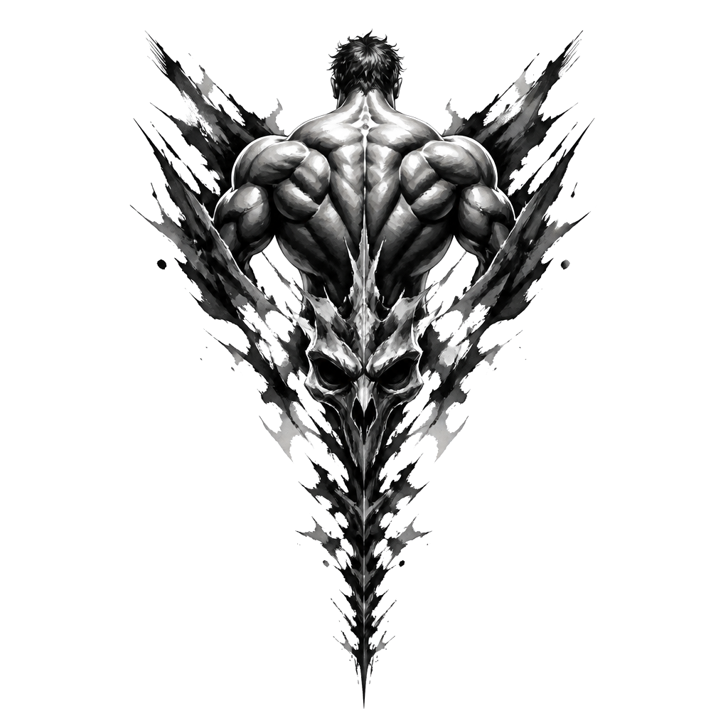 I am a weight lifter with a massive back and need a masculine tattoo to cover the upper portion of my back and come down my spine