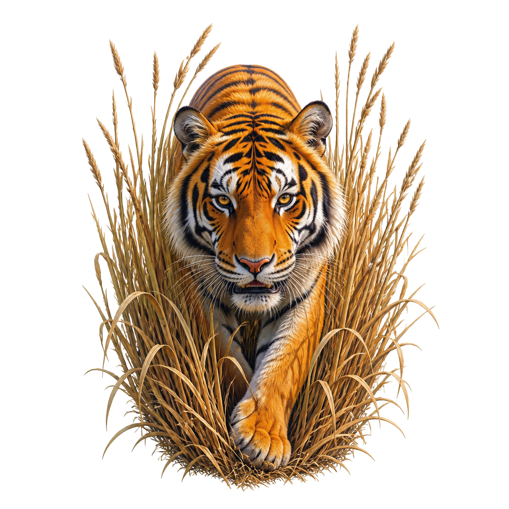 A tiger emerging from tall dry grass