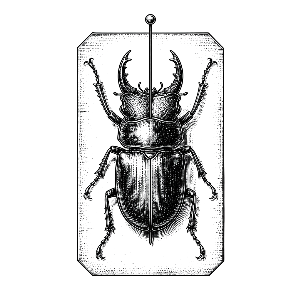 A pinned beetle specimen on a labeled card