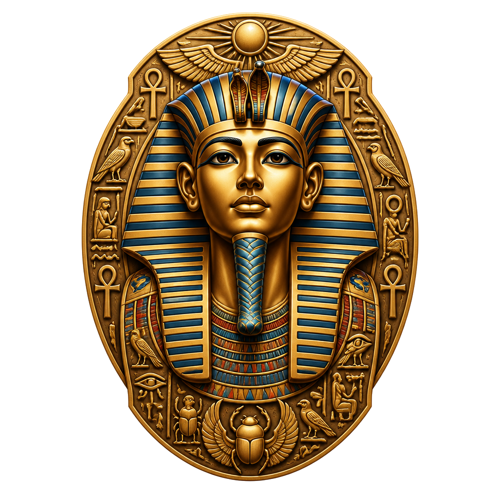 King tut with hieroglyphs