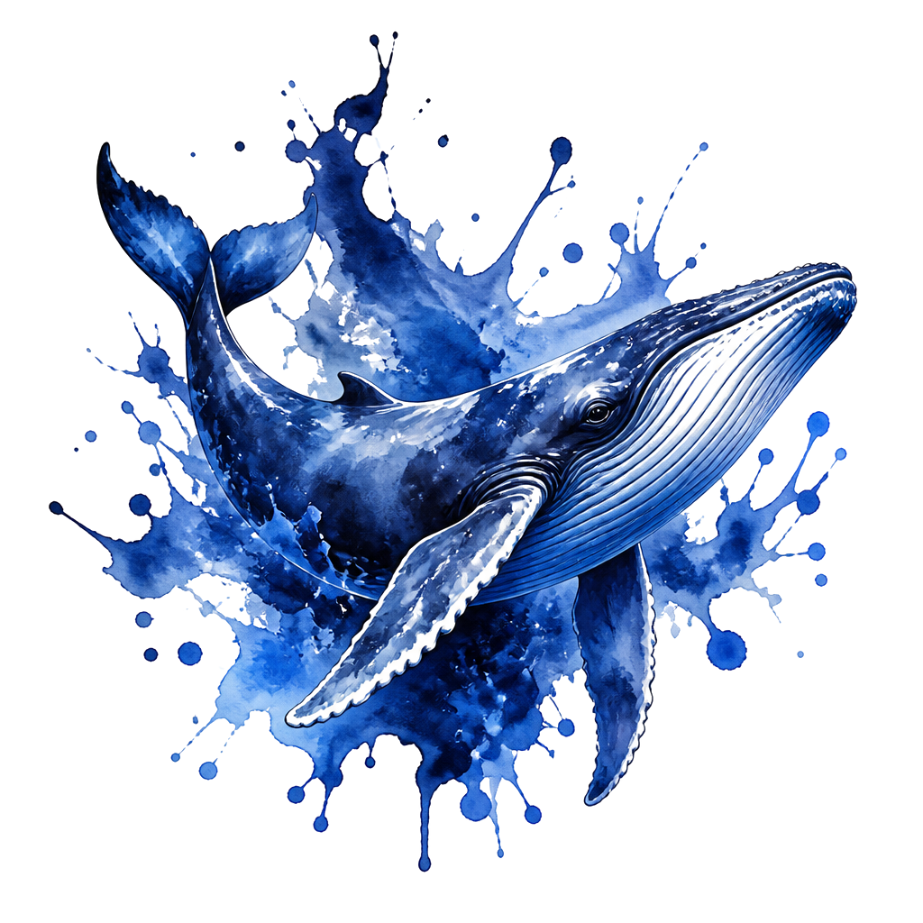A whale swimming through spilled indigo paint