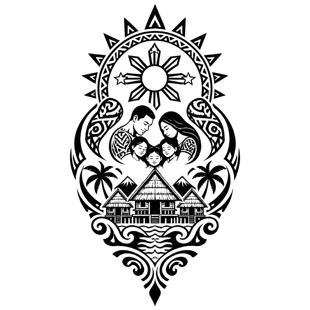 Visayan tribal, made up of strength, love, huts, protection, family, water